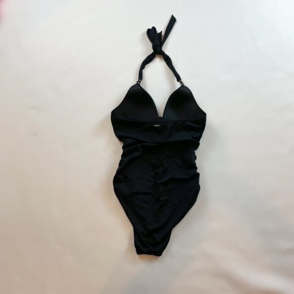 NWOT Victoria's Secret Swimsuit M One Piece Black Halter Ruched B1341 - Picture 2 of 8